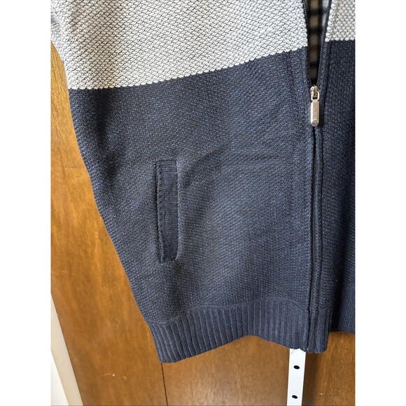 Men’s Blue/Gray Color Block Sweater Full Zip Size Large Pockets Fleece Lined XL - Picture 2 of 4